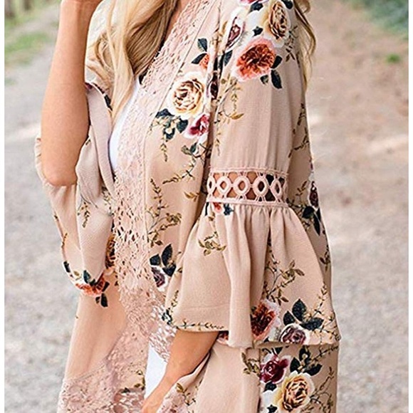 New Boho Cardigan Floral Print Kimono Bohemian - Picture 3 of 5